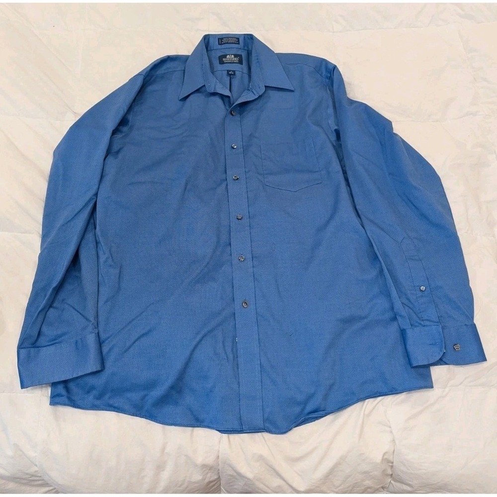 Officecore Blue Dress Shirt Stafford Wrinkle Free Business Casual 17 (36/37)